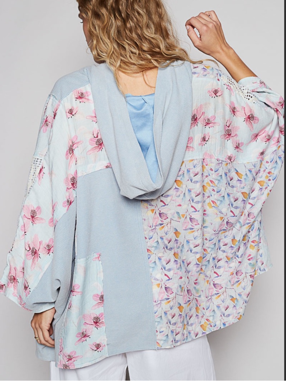 385 ❤️POL oversized thermal crochet lace hooded top - Picture 1 of 5
